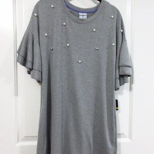 Pearl trim sweatshirt dress ruffle sleeves sz M